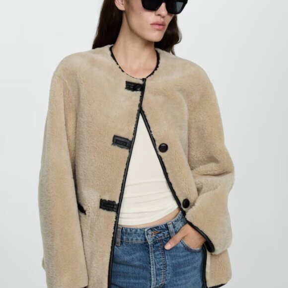 Faux Fur-Effect Coat Jacket with Appliqués - Picture 1 of 3